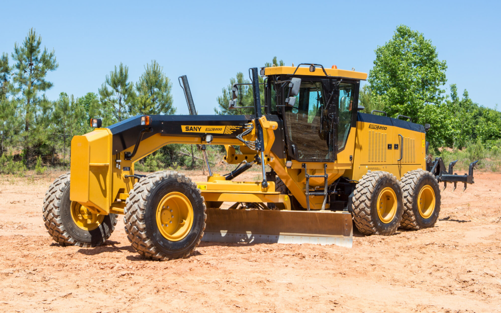 SANY motor grader grading a dirt road
